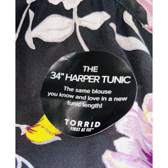 TORRID Blouse Women Black Purple Floral Roll Up Sleeve Harper Size 2xl Tunic NEW - Picture 10 of 16